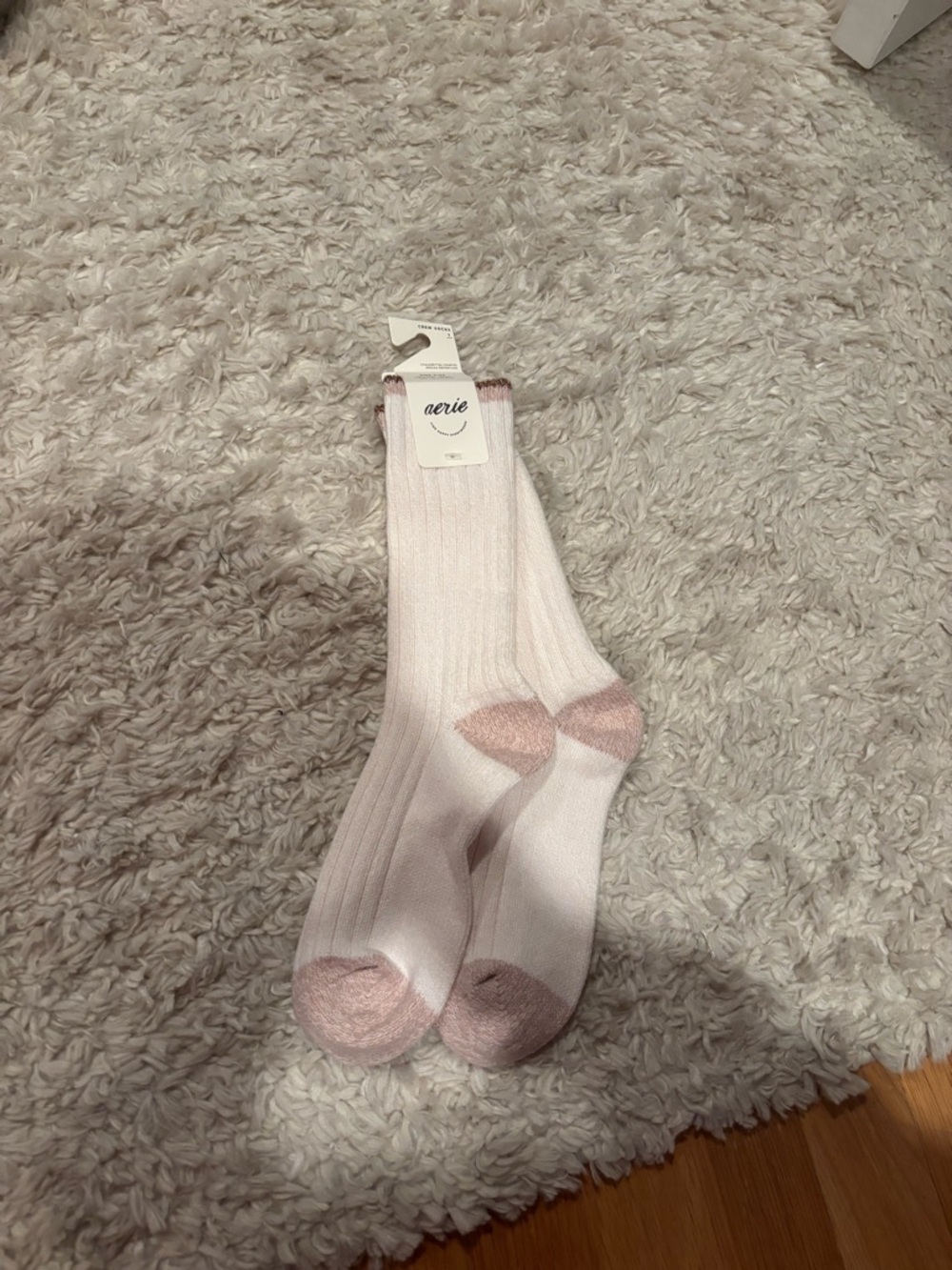 aerie Light Pink Ribbed Crew Socks with Blush Accents